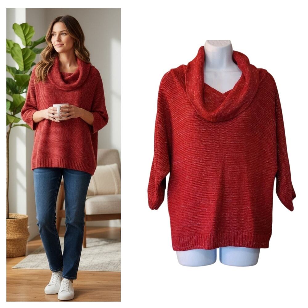 New York & Co Womens Cowl Neck Dolman Sweater Size S Fuschia Metallic